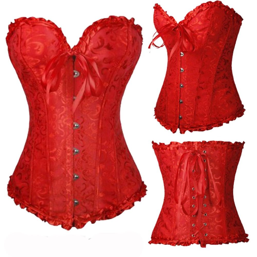 Red Brocade Corset w/G-String, Size 4XL